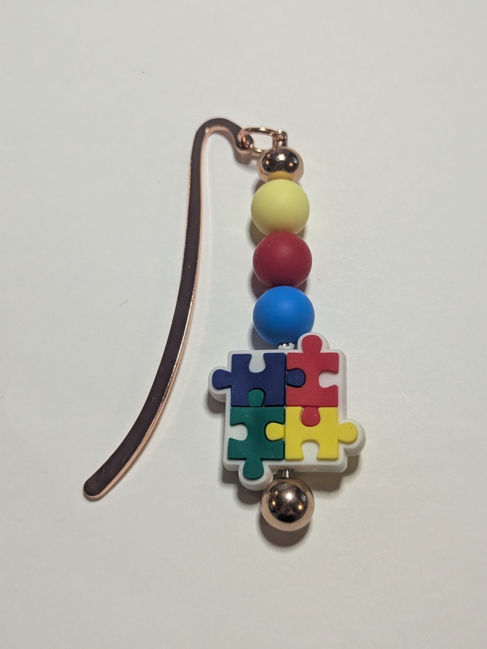 Handcrafted Puzzle Piece Beaded Bookmark Autism Awareness Red Multi Color